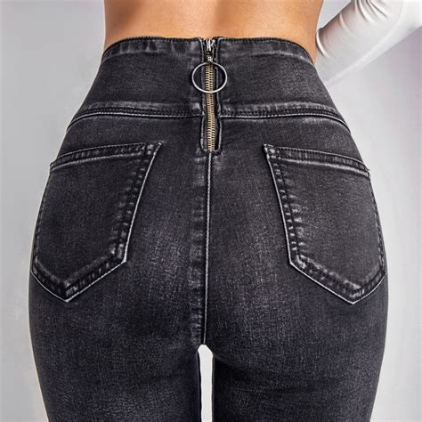 Women Slim Elastic Jeans Back Zipper High Waist Sexy Pencil Pants