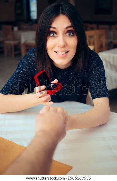 Woman Presenting Engagement Ring Asking Boyfriend Stock Photo Shutterstock