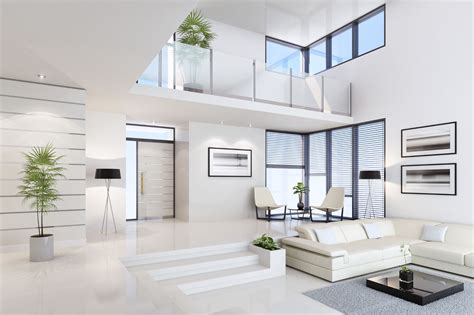 White Polished Floor Modern Houses Interior Dream Home Design