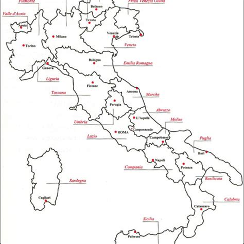 Cartina Italia Con Regioni E Capoluoghi Di Provincia