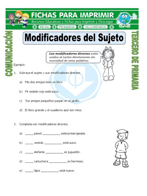 Ficha Modificadores Del Sujeto Para Tercero De Primaria Pdf