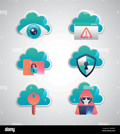Cyber Security Stickers Safety Clouds Shield Protection Surveillance