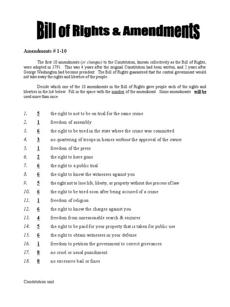 Constitution 12 B O R And Amendments 11 27 Answers Pdf U S State United States Bill Of
