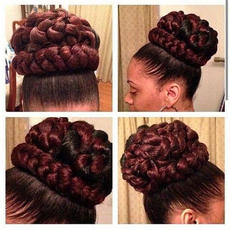 The one we love is the high bun with these braided sections. Beautiful faux bun using kanekalon braiding hair! Love the ...
