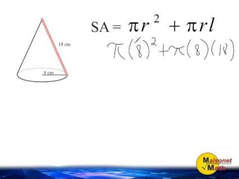 The volume enclosed by a cone is given by the formula. Surface Area Of A Cone - Slant Height Given - YouTube