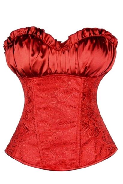 Red Lace Sleeveless Overbust Corset With Super Soft Ruffled Satin Neck