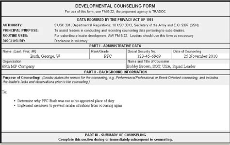 Failure To Report Army Counseling Statement Example