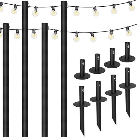 Excello Global Products 4 Pack 10 Bistro Light Poles With 100 String