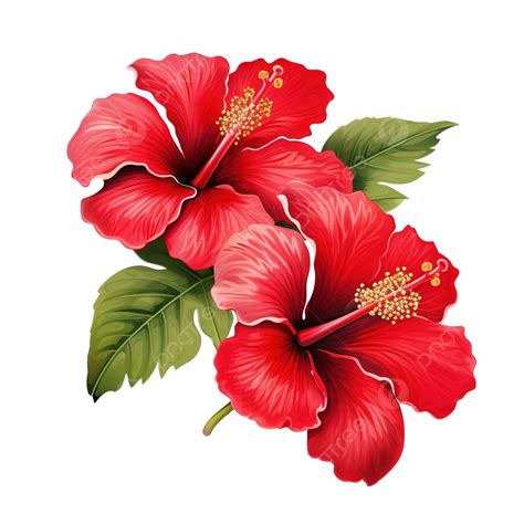 Red Hibiscus Flowers Blooming On Isolated Transparency Background
