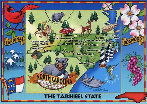 Detailed Tourist Illustrated Map Of North Carolina State