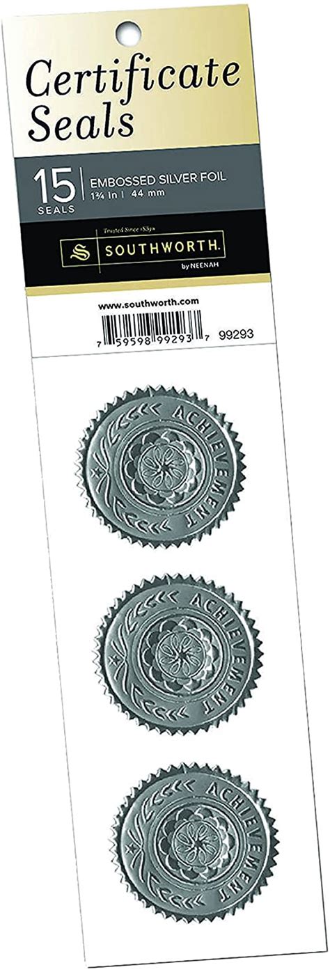 Southworth Certificate Seals 175 Dia Silver 3sheet
