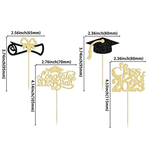 Gyufise 24pcs Congrats Grad 2023 Cupcake Toppers Gold Glitter Class Of