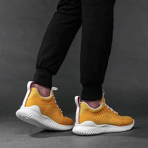 Yellow Men Elevated Walking Fitness Shoes Increase 34inch 85cm Lace