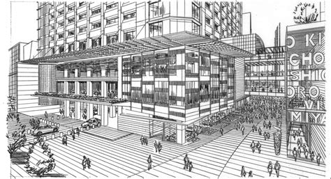 Prelim Pencil Sketch Of A Retail Commercial Plaza Concept Rendering