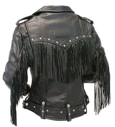 Ladies Stud And Fringe Leather Jacket L9028zsfk Fringe Leather Jacket