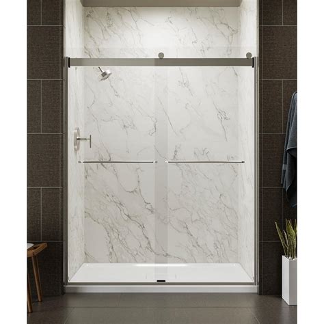 kohler levity 59 in x 74 in frameless sliding shower door in matte nickel with handle k 706015