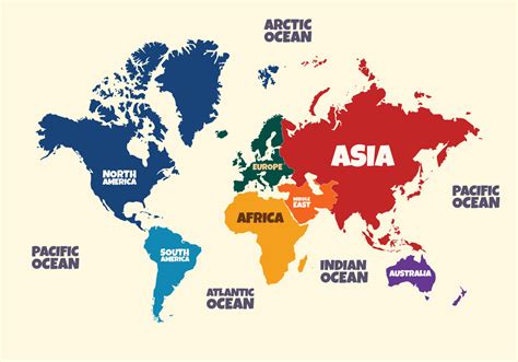 Continentes E Oceanos Simples E Coloridos Do Mapa Do Mundo 16839355 Vetor No Vecteezy