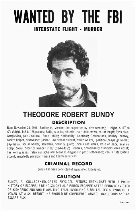 Ted Bundy Wanted Poster Serial Killers Famous Serial Killers Ted Bundy