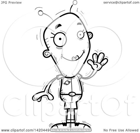 Clipart Of A Cartoon Black And White Lineart Doodled Friendly Female