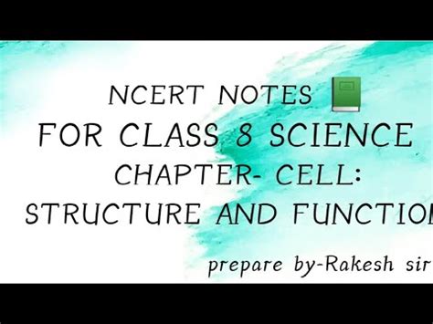 Ncert Based Notes Class Science Chapter Cell Structure And Function Youtube