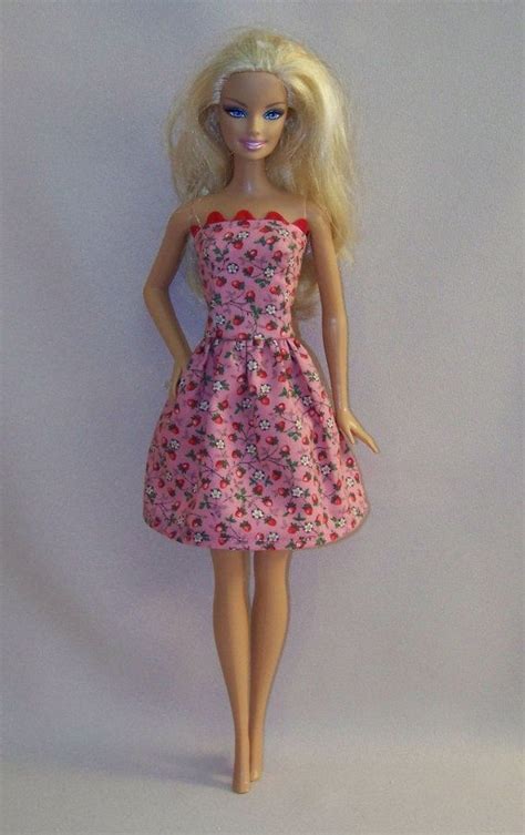 Handmade Barbie Doll Clothes Pink With Strawberries Barbie Etsy Sewing Barbie Clothes