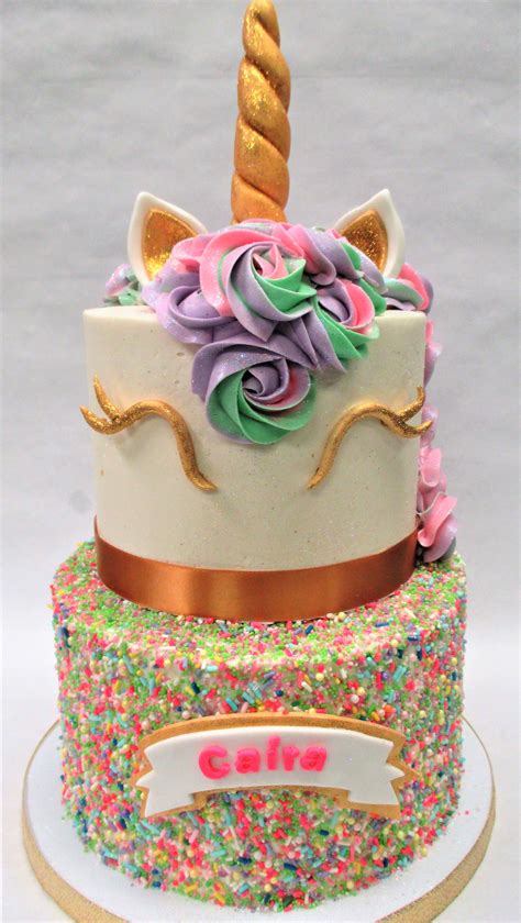 2 Tier Pastel Rainbow Unicorn Cake With Gold Accents By Flavor