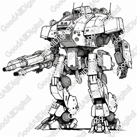 Battle Mech Coloring Pages 60 Printable Coloring Book Etsy
