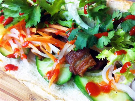 Vietnamese banh mi's the best sandwich in the world! Pork Recipes Fried Pork Belly Banh Mi (Fried Pork Belly ...