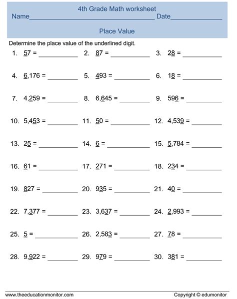 Multiplication is nothing but repeated addition. free printable 4th grade place value math worksheet Archives - EduMonitor