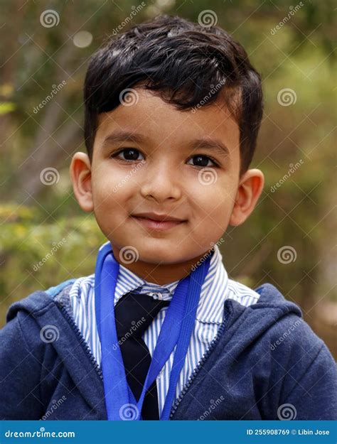 Beautiful Handsome Indian School Boy In Close Up Portraits In Uniform