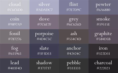 List Of Grey Color Palette Names References