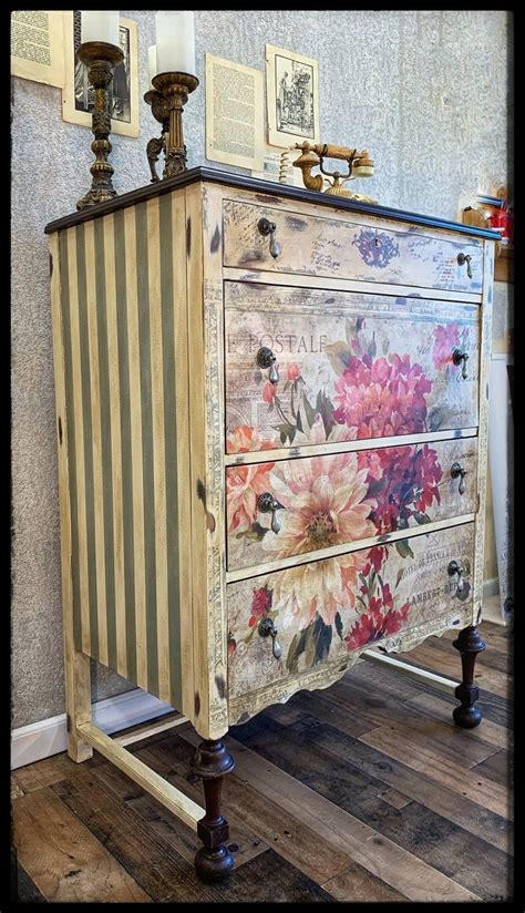 Sold~ Hand Painted Antique Floral Dresser In 2020 Shabby Chic Dresser
