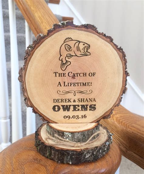 Fishing Wedding Cake Topper Rustic Wood Topper Engraved