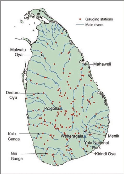 River Basins In Sri Lanka Location Of Gauged Data Locations In Black