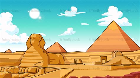 Pyramids And Sphinx Of Giza Background Cartoon Vector Clipart