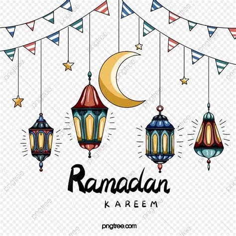 Ramadan Festival Elements In Cartoon Line Style Ramadan Lantern