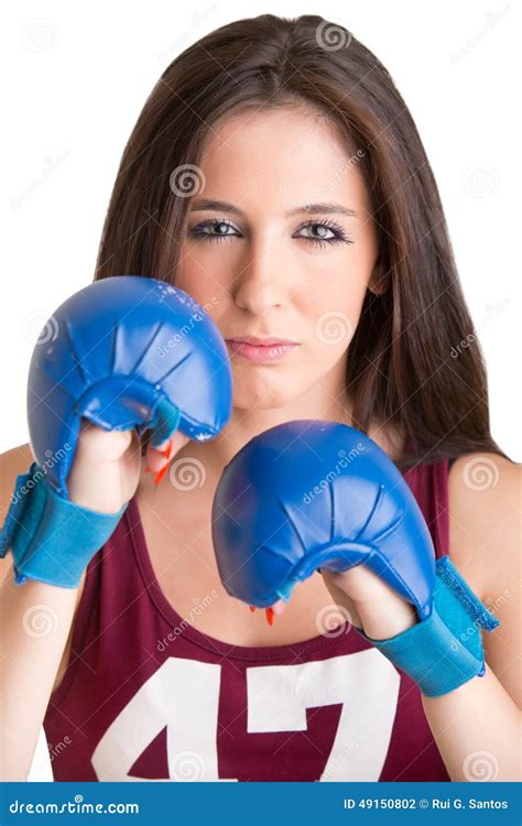 Female Boxer Ready To Fight Stock Photo Image Of Fighter Isolated