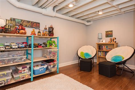 Toy Storage In Basement Playroom