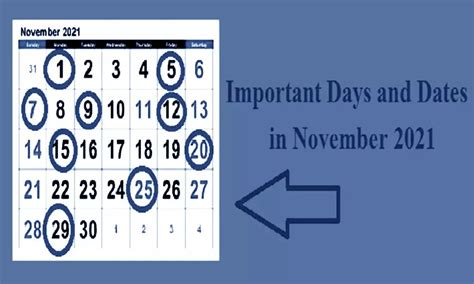 Important Days Including Te National And International Days Of November