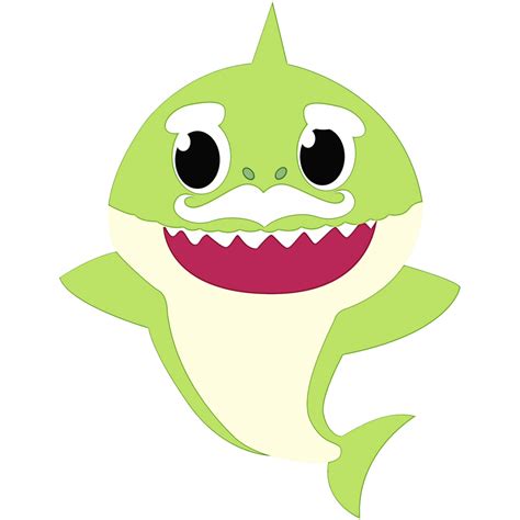 A Green And White Cartoon Shark With Big Eyes