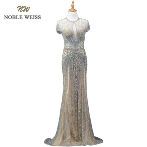 Noble Weiss Sexy Evening Dresses See Through Back Short Sleeves Beading Customize Mermaid Long