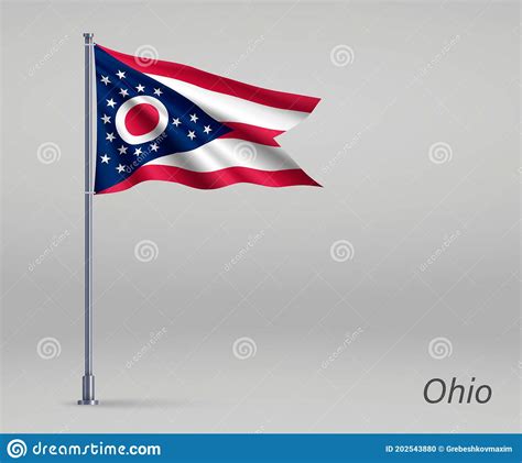 Waving Flag Of Ohio State Of United States On Flagpole Templa Stock