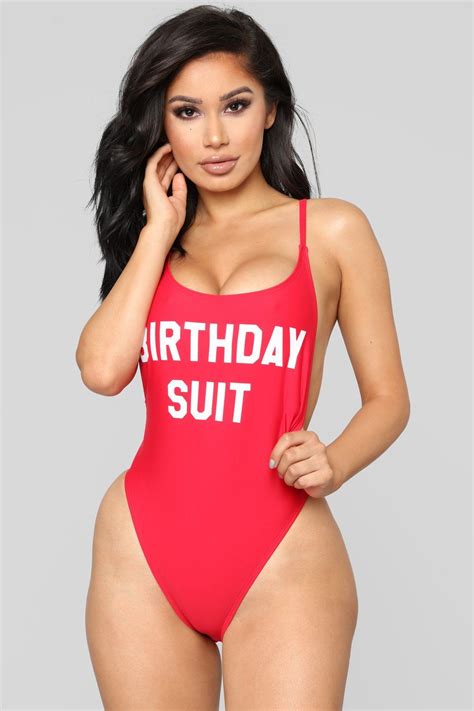 Birthday Suit Swimsuit Red Hot Pink Swimsuit One Piece Swimsuit