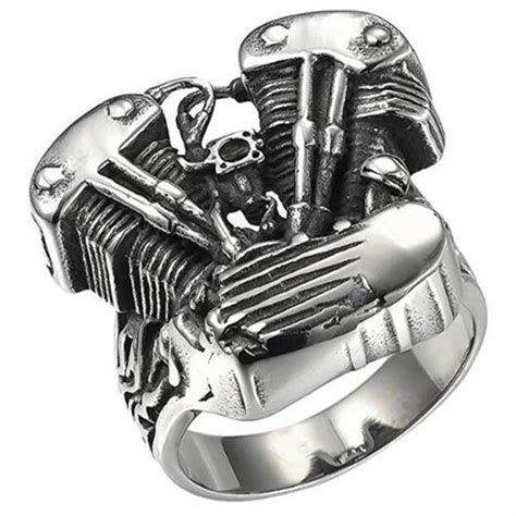 New Cool Biker Ring Men 316l Stainless Steel Rings Motorcycle Engine