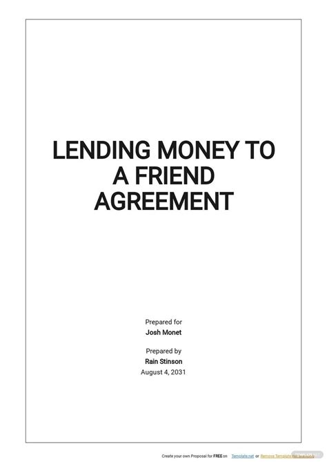 Lending Money To A Friend Agreement Template - Google Docs, Word, Apple