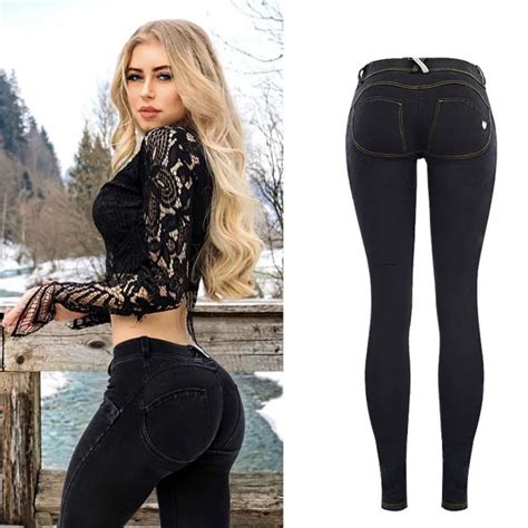 low waist push up jeans women streetwear skinny pencil pants femme fashion super stretch slim