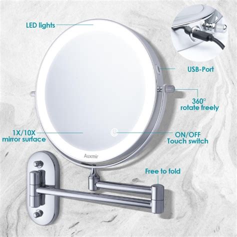 Auxmir 8 Wall Mounted Mirror Led With 1x10x Magnification Magnifying Makeup Mirror With 3