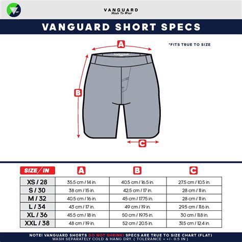 Shorts Size Chart - Vanguard Kimono
