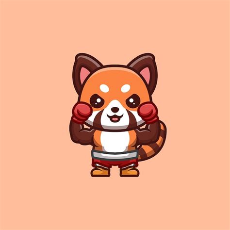 Premium Vector Red Panda Boxer Cute Creative Kawaii Cartoon Mascot Logo