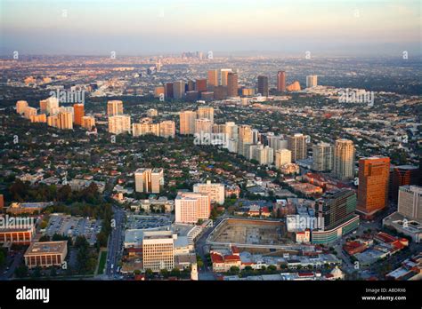 Aerial View Of Beverly Hills With Wilshire Blvd In The Foreground And